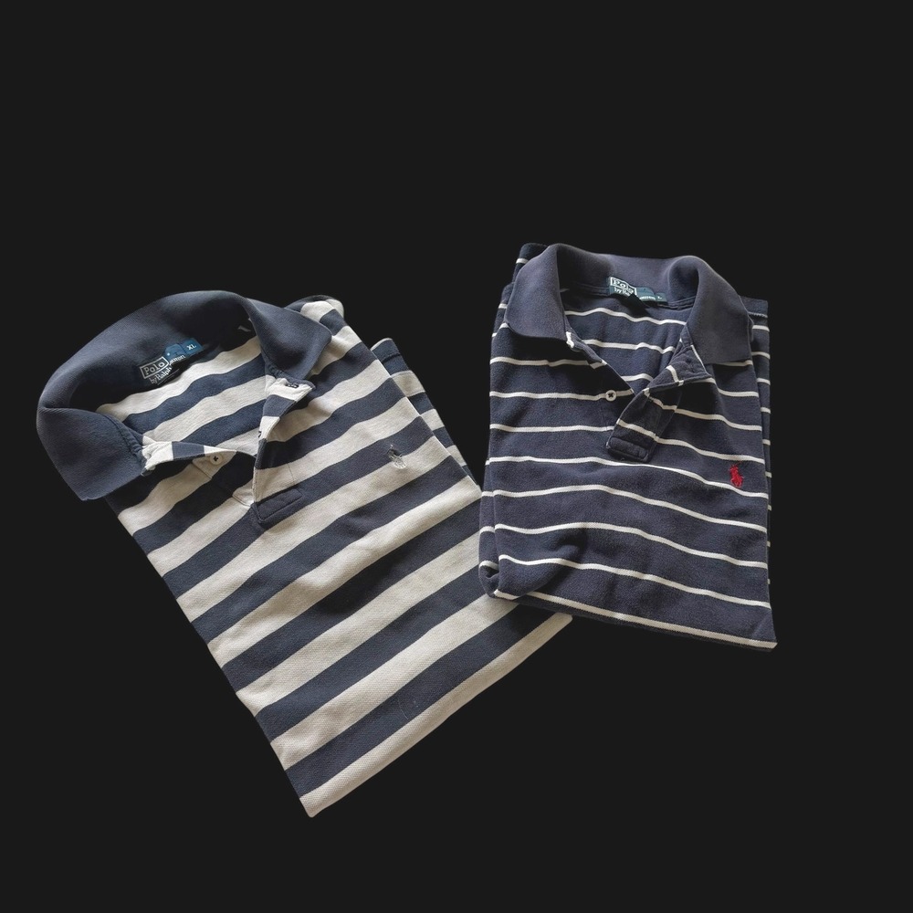 90's Polo Ralph Lauren Striped Polo Shirts Lot of 2 Navy Grey L XL Cotton